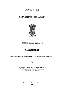 District Census Handbook, Ganganagar, Rajasthan and Ajmer