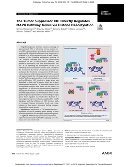 The Tumor Suppressor CIC Directly Regulates MAPK Pathway Genes Via Histone Deacetylation Simon Weissmann1,2, Paul A