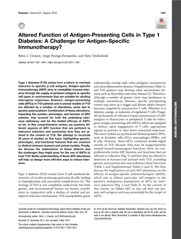 Altered Function of Antigen-Presenting Cells in Type 1 Diabetes: a Challenge for Antigen-Speciﬁc Immunotherapy?