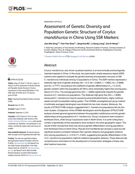 Assessment of Genetic Diversity and Population Genetic Structure of Corylus Mandshurica in China Using SSR Markers