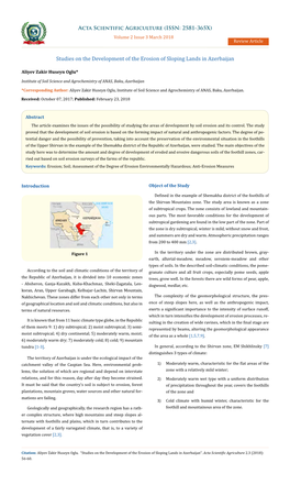 Studies on the Development of the Erosion of Sloping Lands in Azerbaijan