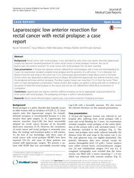 Laparoscopic Low Anterior Resection for Rectal Cancer with Rectal Prolapse