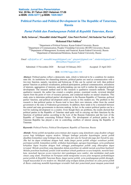 Political Parties and Political Development in the Republic of Tatarstan, Russia Partai Politik Dan Pembangunan Politik Di Repub