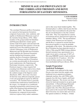 Minimum Age and Provenance of the Correlated Thomson and Rove Formations of Eastern Minnesota