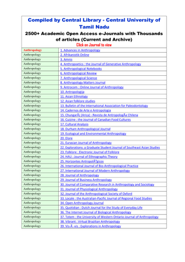 E-Journals with Thousands of Articles (Current and Archive) Click on Journal to View Anthropology 1
