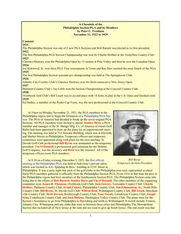 1 a Chronicle of the Philadelphia Section PGA and Its Members By