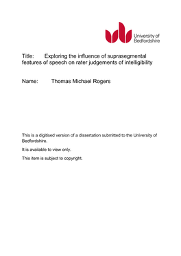 Title: Exploring the Influence of Suprasegmental Features of Speech on Rater Judgements of Intelligibility