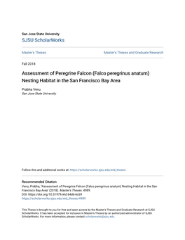 Assessment of Peregrine Falcon (Falco Peregrinus Anatum) Nesting Habitat in the San Francisco Bay Area