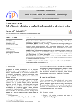 Role of Demodex Infestation in Blepharitis and Coconut Oil As a Treatment Option