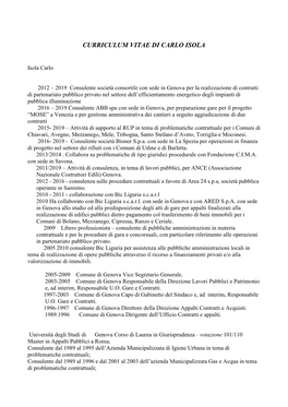 Curriculum Vitae Di Carlo Isola