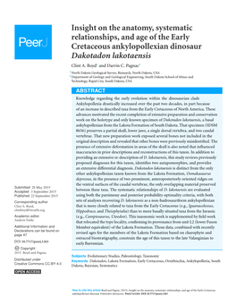 Insight on the Anatomy, Systematic Relationships, and Age of the Early Cretaceous Ankylopollexian Dinosaur Dakotadon Lakotaensis Clint A