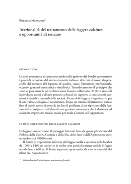 Irrazionalità Del Trattamento Delle Faggete Calabresi E Opportunità Di Restauro