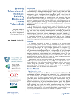 Zoonotic Tuberculosis in Mammals, Including Bovine and Caprine