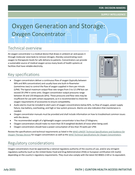 Oxygen Generation and Storage: Oxygen Concentrator