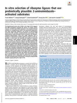 In Vitro Selection of Ribozyme Ligases That Use Prebiotically Plausible 2-Aminoimidazole– Activated Substrates