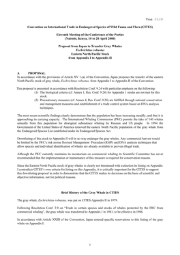 Eastern North Pacific Stock of Gray Whale, Eschrichtius Robustus, from Appendix I to Appendix II of the Convention