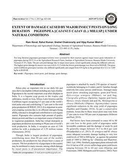 Extent of Damage Caused by Major Insect Pests on Long Duration Pigeonpea [Cajanus Cajan (L.) Millsp.] Under Natural Conditions