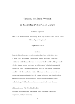 Inequity and Risk Aversion in Sequential Public Good