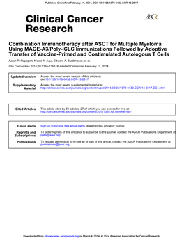 Transfer of Vaccine-Primed and Costimulated Autologous T Cells Using MAGE-A3/Poly-ICLC Immunizations Followed by Adoptive Combin