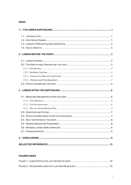 I INDEX 1 – 1755 LISBON EARTHQUAKE