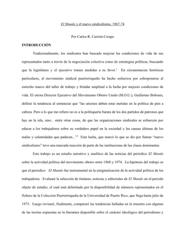 El Mundo Y El Nuevo Sindicalismo, 1967-74