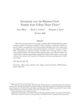 Investment Over the Business Cycle: Insights from College Major Choice∗