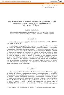 The Distribution of Some Copepods (Crustácea) in the Southern Ocean and Adjacent Regions from 40° to 81° W Long *