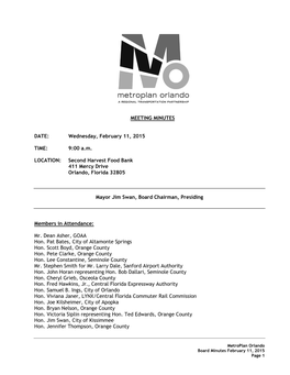 MEETING MINUTES DATE: Wednesday, February 11, 2015 TIME: 9