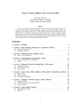 Group Theory (Math 113), Summer 2014
