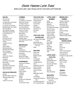 Susie-Hansen-Latin-Band-Song-List