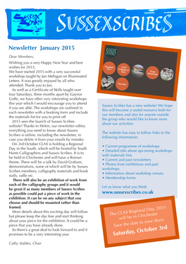 Newsletter January 2015 Dear Members, Wishing You a Very Happy New Year and Best Wishes for 2015