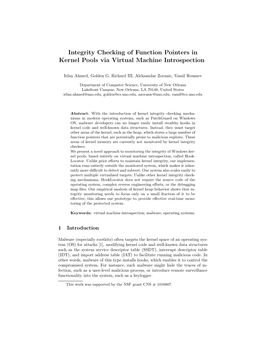 Integrity Checking of Function Pointers in Kernel Pools Via Virtual Machine Introspection