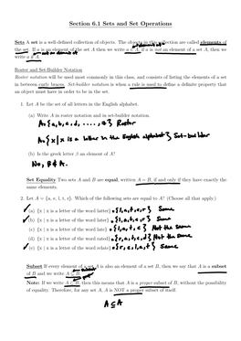 Section 6.1 Sets and Set Operations