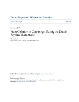 From Colorism to Conjurings: Tracing the Dust in Beyoncé's Lemonade Cienna Davis Freie Universitat, Berlin, Germany, Cienna.Davis@Gmail.Com