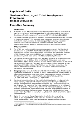 Republic of India Jharkand-Chhattisgarh Tribal Development Programme Impact Evaluation Executive Summary