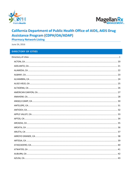 CDPH/OA/ADAP) Pharmacy Network Listing June 24, 2016