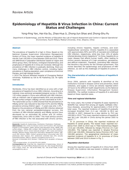 Epidemiology of Hepatitis B Virus Infection in China: Current Status and Challenges