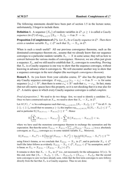 ACM 217 Handout: Completeness of Lp the Following