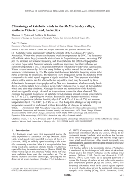 Climatology of Katabatic Winds in the Mcmurdo Dry Valleys, Southern Victoria Land, Antarctica Thomas H