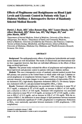 Effects of Pioglitazone and Rosiglitazone on Blood Lipid