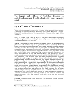 The Impacts and Evidence of Australian Droughts on Agricultural Crops and Drought Related Policy Issues--A Review Article