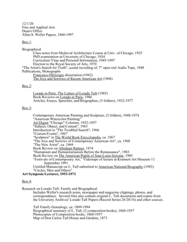 12/1/20 Fine and Applied Arts Dean's Office Allen S. Weller Papers, 1860-1997 Box 1: Biographical Class Notes from Medieval Architecture Course at Univ