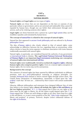 UNIT 4 SECTION a NATURAL RIGHTS Natural Rights and Legal Rights Are Two Types of Rights