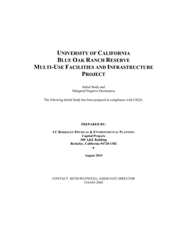 University of California Blue Oak Ranch Reserve Multi-Use Facilities and Infrastructure Project