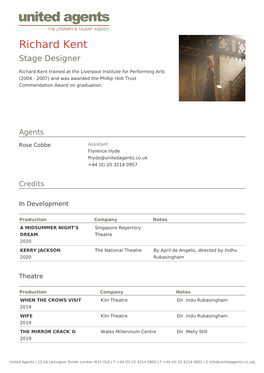 Richard Kent Stage Designer