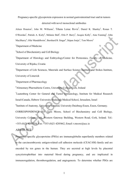 Novel Α-PSG1 Monoclonal Antibodies Detect Expression of Pregnancy-Specific Glycoproteins in the Gastrointestinal Tract and in T