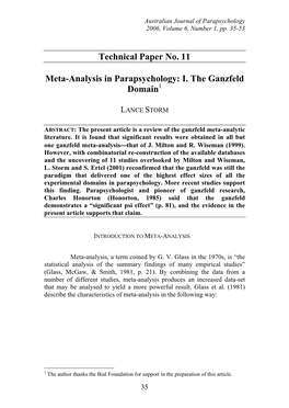 Meta-Analysis in Parapsychology: I