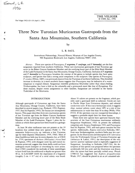 Three New Turonian Muricacean Gastropods from the Santa Ana Mountains, Southern California