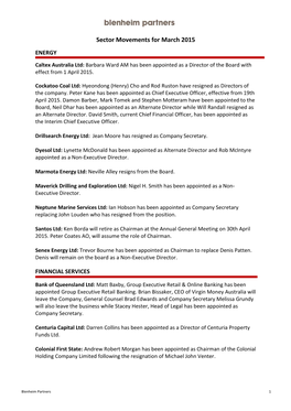 Sector Movements for March 2015 ENERGY