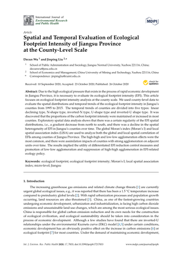 Spatial and Temporal Evaluation of Ecological Footprint Intensity of Jiangsu Province at the County-Level Scale